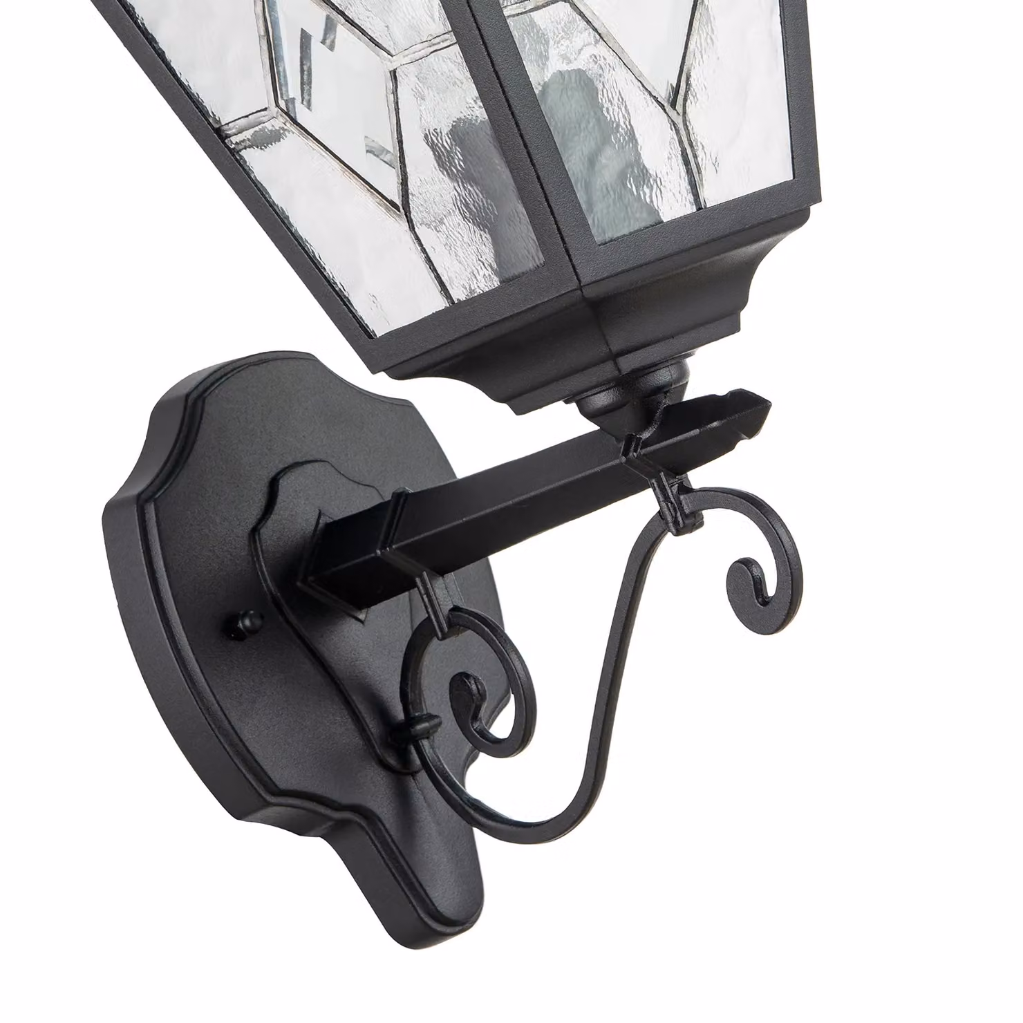 Happy Homewares Traditional Cast Aluminium Outdoor Lantern Wall Light with Cathedral Glass, Black, H 40.0 cm x W 26.0 cm x D 26.0 cm – 2