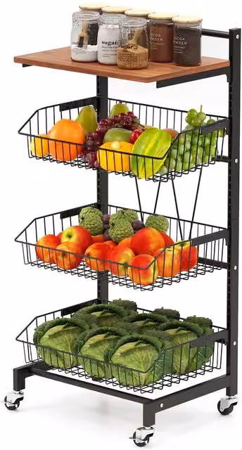 Costway Black Kitchen Storage Cart on Wheels with Adjustable Shelves