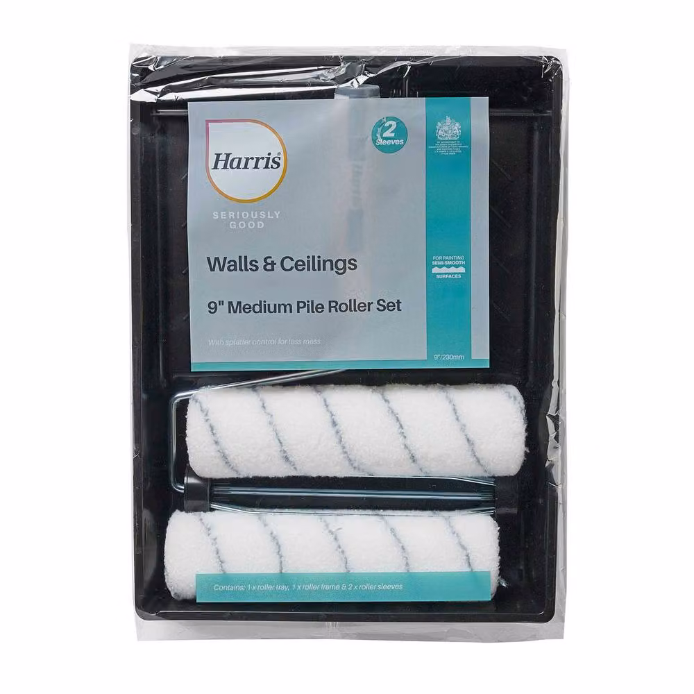 Harris Seriously Good Walls and Ceilings Paint Roller Set with Frame, Sleeve and Tray in Black – 2
