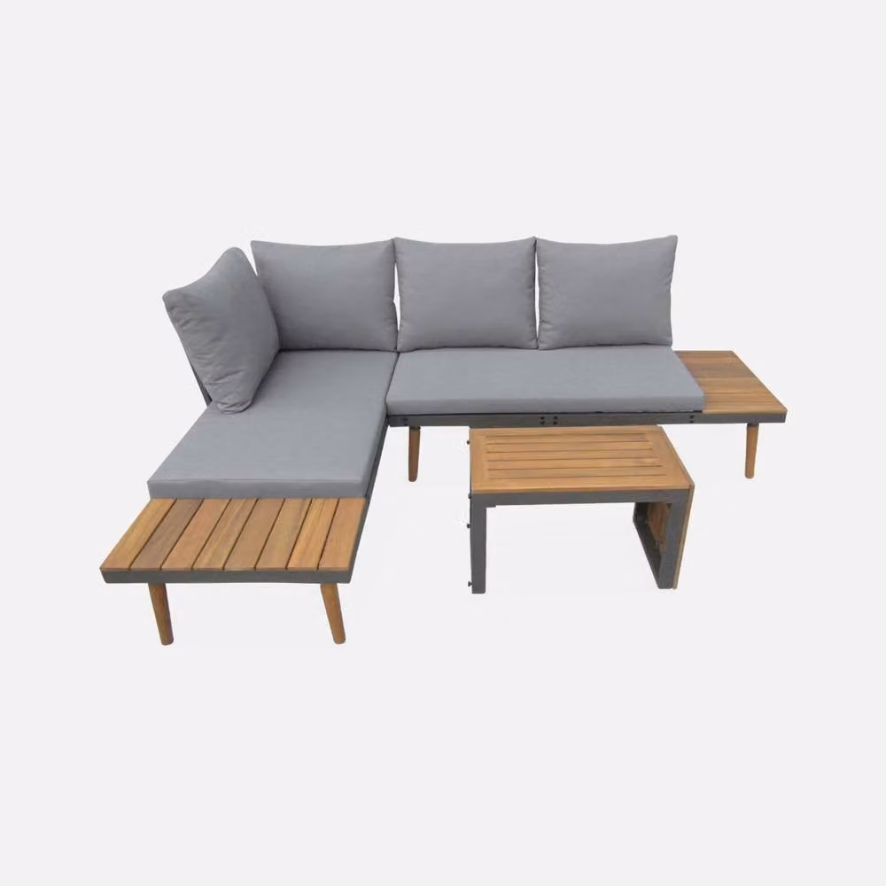 sweeek 4-Seater Modular Garden Lounge Set in Dark Grey Aluminium and Acacia Wood – 2