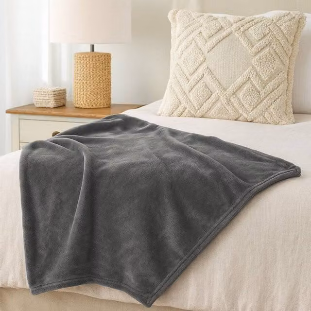 Voltico Super Soft Plain Flannel Throw Blanket in Green and Dark Grey, W: 130 cm, L: 160 cm – 1