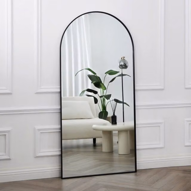 Home Garden Direct Anax Black Frame Arch Mirror, Standing or Wall Mounted