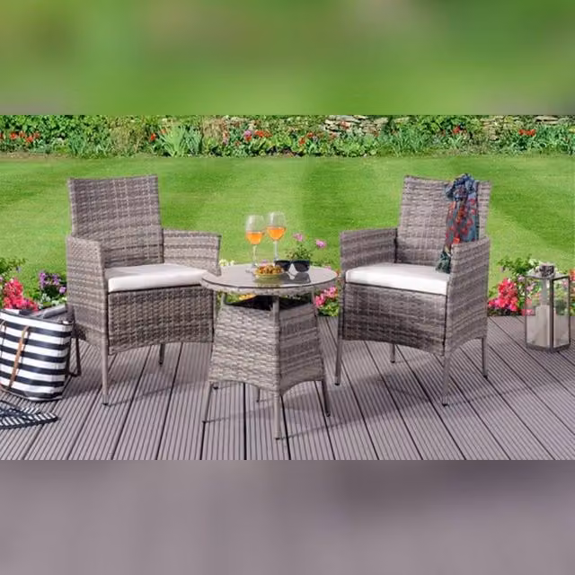 Comfy Living Ltd Grey Rattan Garden Bistro Set with Round Table and 2 Chairs