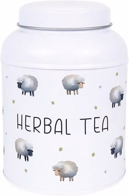 Purely Home Spring Sheep White Metal Storage Canister with Dotted Design and Domed Lid