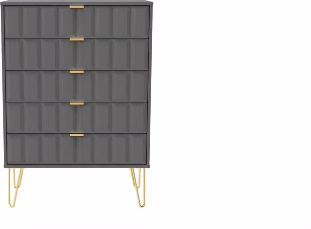 Ready Assembled 2 U Metro 5 Drawer Chest in Grey and Gold