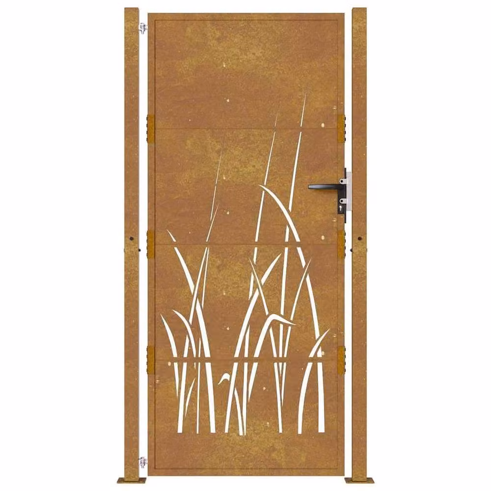 Berkfield Home Corten Steel Garden Gate with Grass Design in Brown, W: 105 cm, H: 180 cm – 3