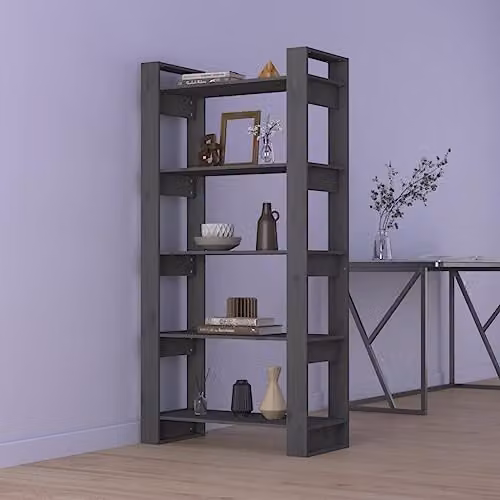 vidaXL Solid Wood Multi-Functional Book Cabinet and Room Divider in Grey – 2