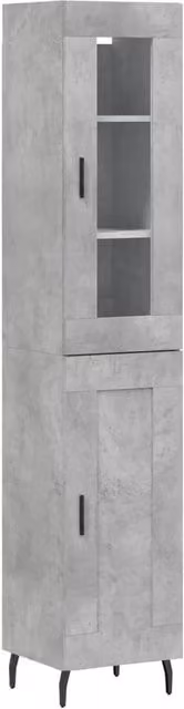 Berkfield Home Highboard in Concrete Grey with Glass Doors, H 180 x W 34.5 x D 34 cm