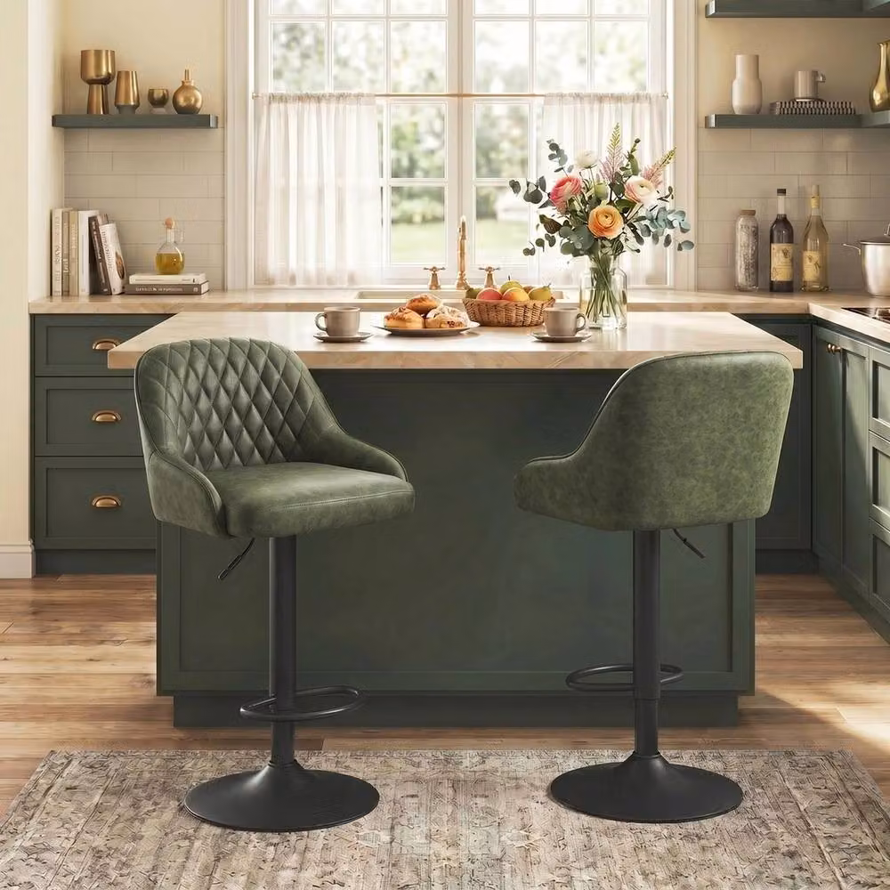 NESTLUNE Set of 2 Adjustable Swivel Metal Bar Stools in Green – 4