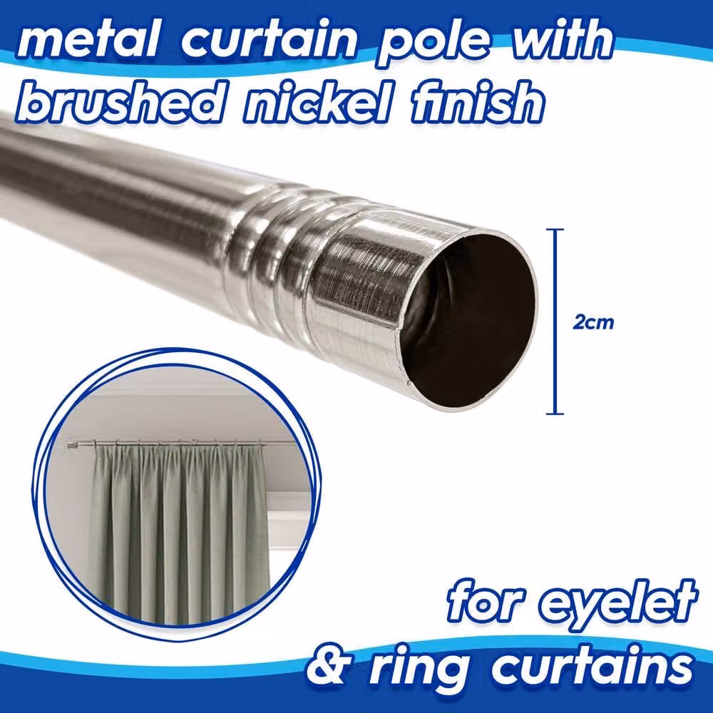 Harbour Housewares Extendable Metal Curtain Pole Kit in Silver – 2