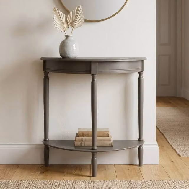 Scottish Everlastings Ltd Modern Half Round Wood Hallway Table in Brown and Green, W/D/H: 71.0 x 68.5 x 25.5 cm