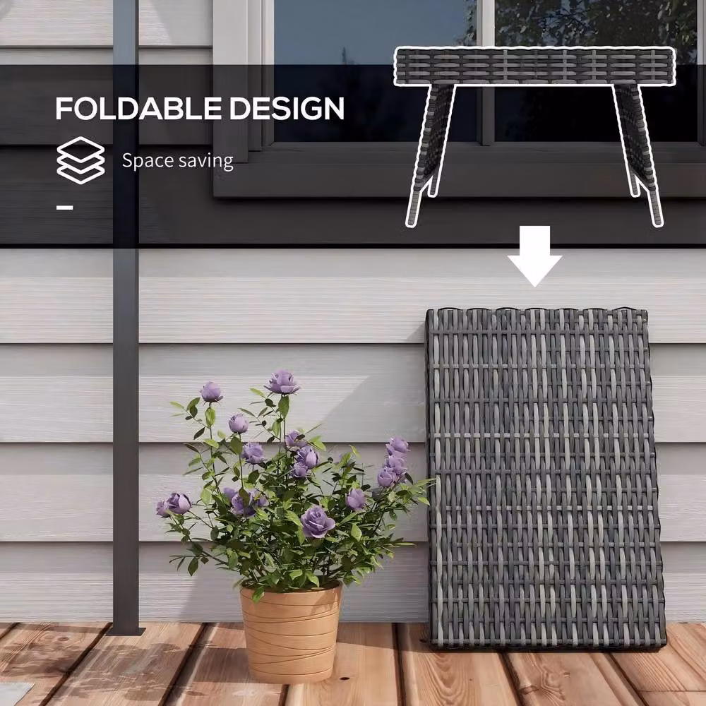 STILVORA Foldable Grey Outdoor Side Table in Metal and Rattan – 6