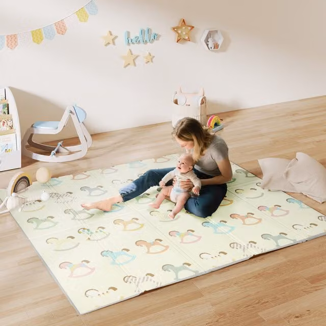 AIYAPLAY Foldable Reversible Double-Sided Foam Baby Play Mat in Multicolour with Parking Garage and Animal Motifs