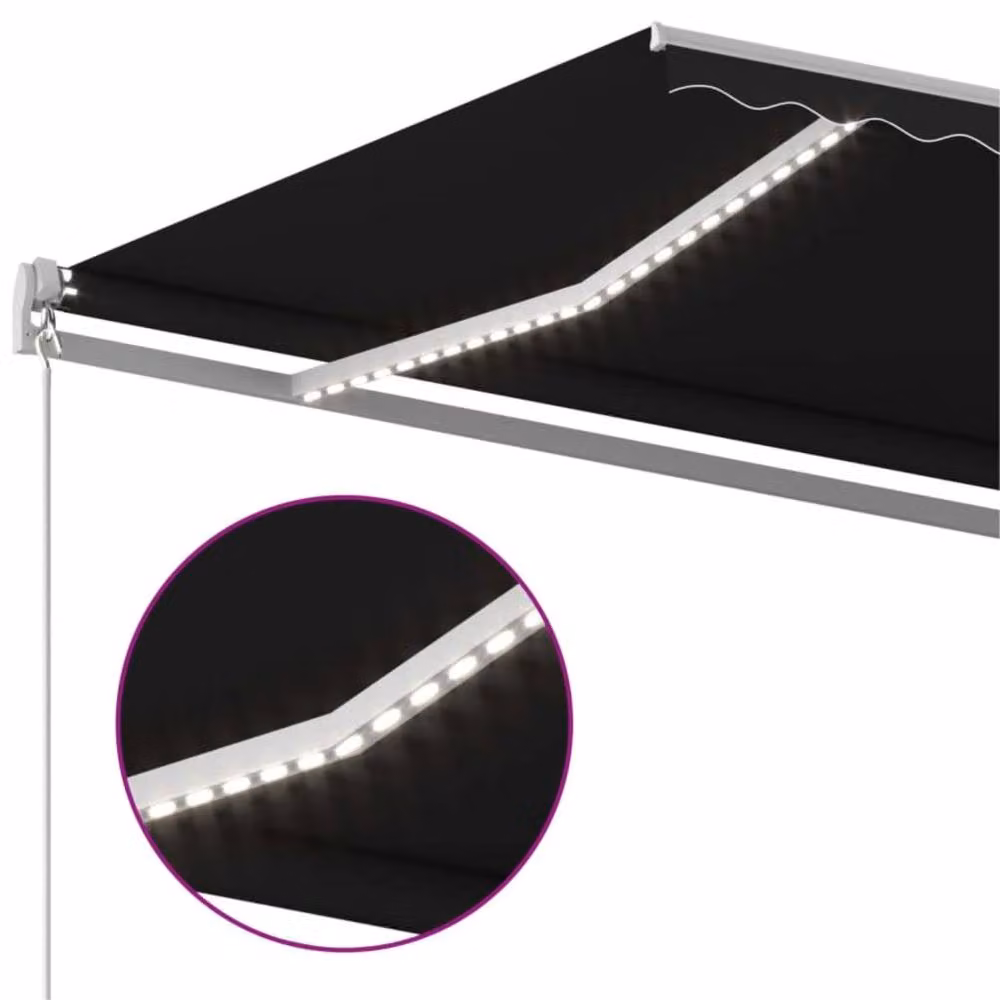 Berkfield Home Manual Retractable Awning with LED, Anthracite and Black, W: 600 cm, D: 300 cm – 3