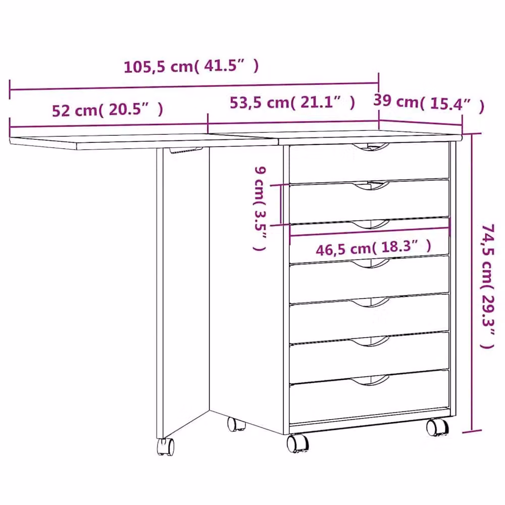 Berkfield Home Rolling Cabinet with Desk in Moss Black Solid Wood Pine – 5