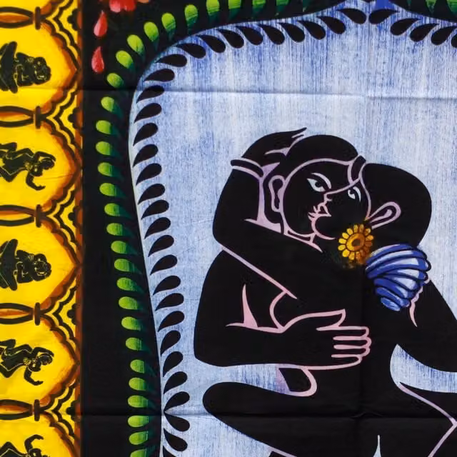 KDMK Handbrushed Cotton Kamasutra Textile Wall Hanging, Multicolour and Yellow