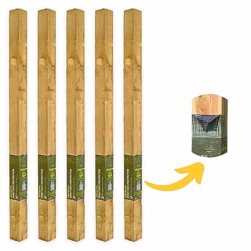 Postsaver Pack of 5 Brown Pressure-Treated Square Wood Fence Posts, W/D/H: 10.16 x 10.16 x 182.88 cm – 1