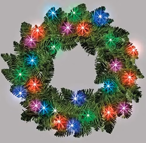 Shatchi Green Imperial Pine Christmas Wreath with Multicolour LEDs, Diameter: 55 cm