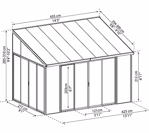 Palram Canopia SanRemo Grey Lean-to Pent Conservatory with Sliding Doors – 5