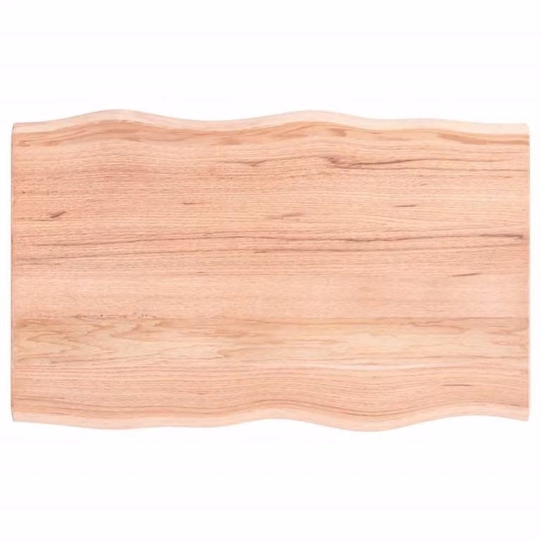 Berkfield Home Light Brown Live Edge Solid Oak Table Top, W: 80 cm, D: 50 cm, H: 2 cm