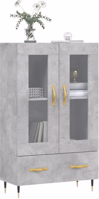 Berkfield Home Modern Highboard in Concrete Grey with Glass Doors, W/D/H: 69.5 x 31 x 115 cm
