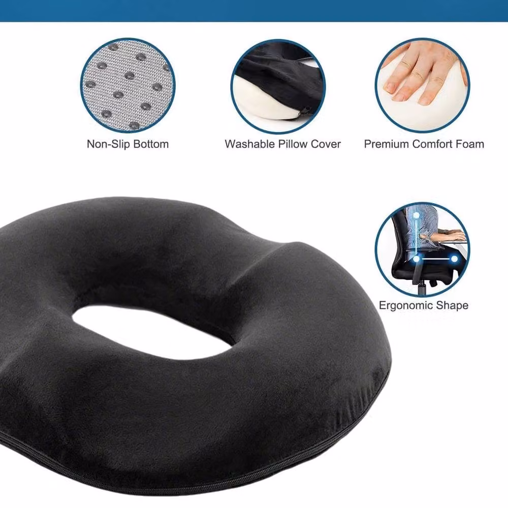 Havendro Black Memory Foam Orthopaedic Donut Seat Cushion with Removable Velour Cover – 4