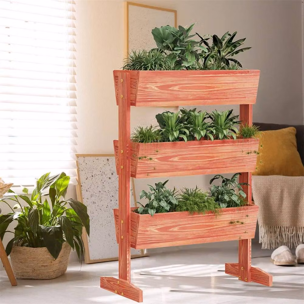 Kelvenix Rustic 3-Tiered Vertical Wooden Raised Garden Bed in Brown, W/D/H: 103.7 x 38.0 x 65.0 cm – 3