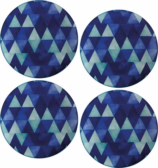 Maxwell Williams Reef Triangles Ceramic Side Plate Set of 4, Mixed Blue and White, Diameter: 20.3 cm