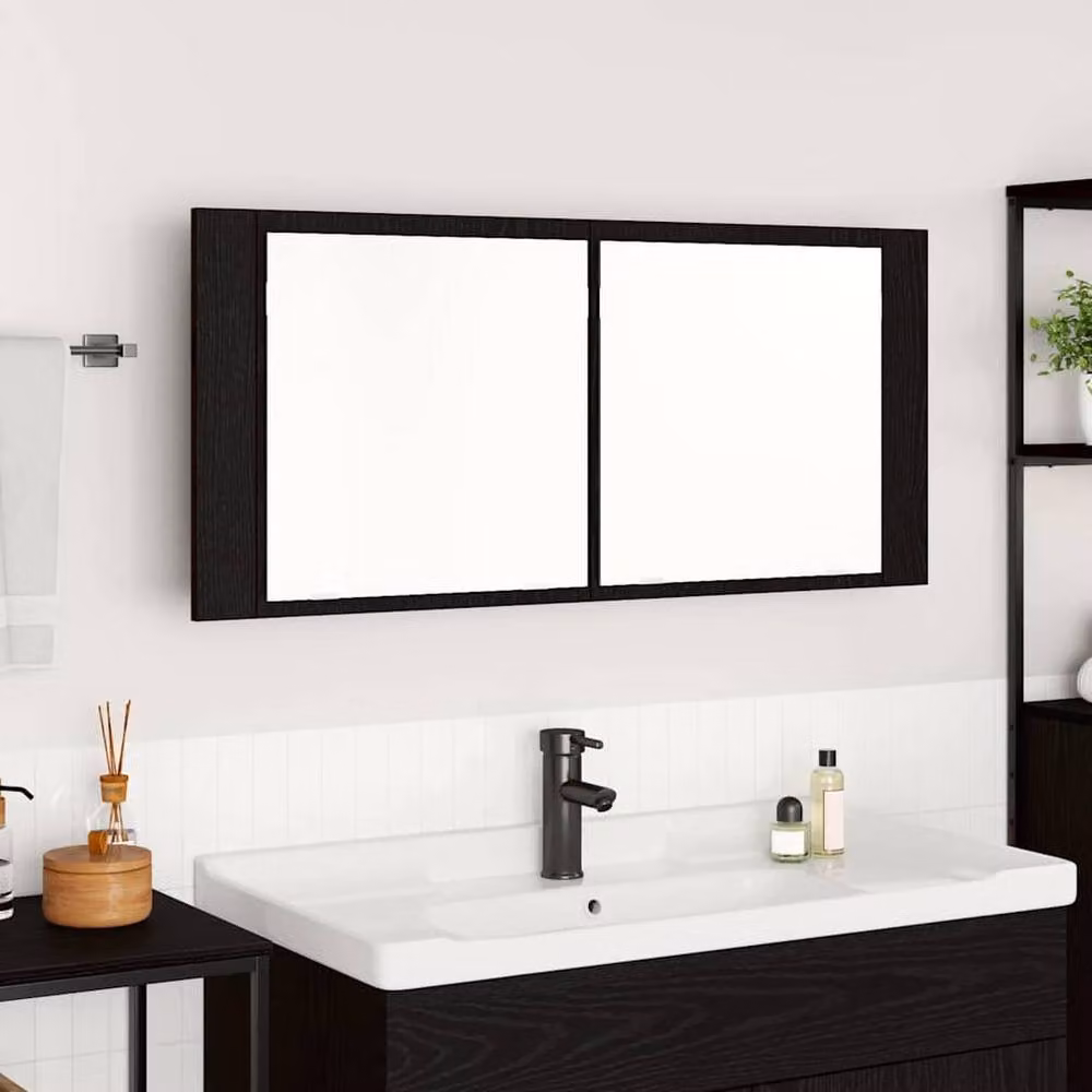 Berkfield Home LED Mirror Cabinet in Black Oak, W/D/H: 100 x 12 x 45 cm – 3