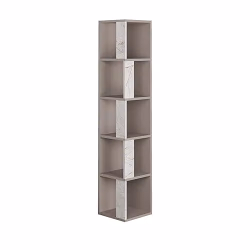 HOCUS PICUS 5-Tier Modern Corner Bookcase Shelving Unit in Grey and Gold – 2