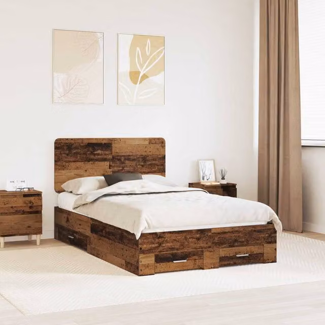 Berkfield Home Modern Bed Frame with Headboard and Drawers in Brown Engineered Wood W/D/H: 120 x 190 cm – 1