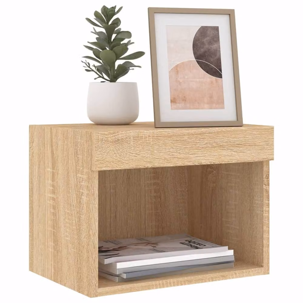 Berkfield Home Set of 2 Wall-Mounted Bedside Cabinets with Integrated LED Lights in Sonoma Oak Brown – 2