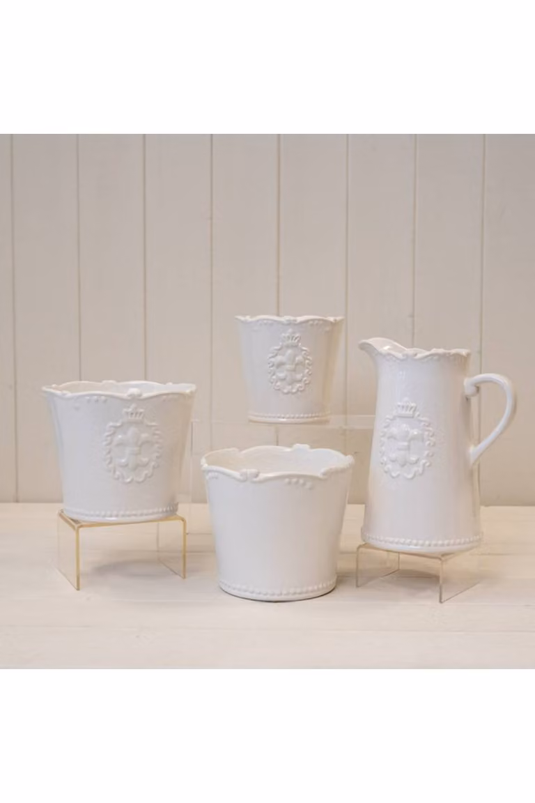 KDMD White Ceramic Fleur De Lis Jug