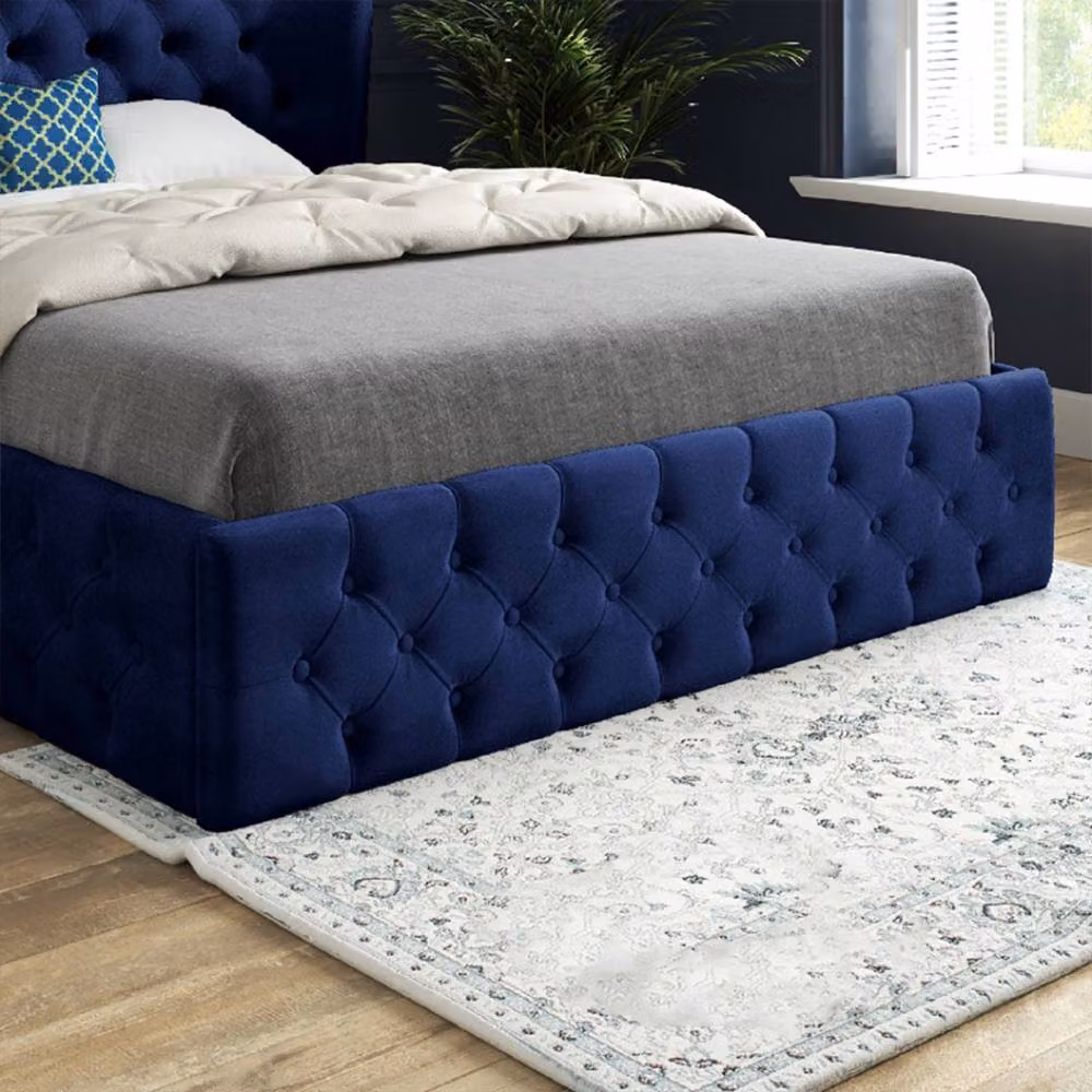 Casani Ickham Super King Upholstered Blue Velvet Winged Designer Bed Frame W/D/H: 220 x 200 x 137 cm – 5