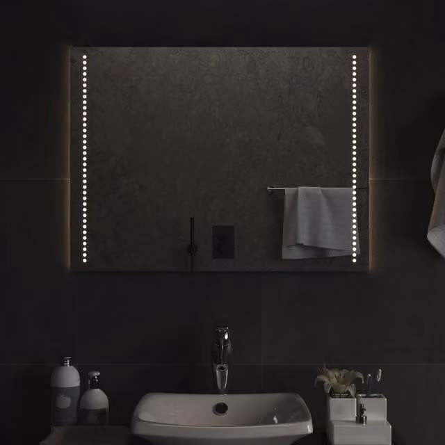 Berkfield Home LED Rectangular Bathroom Wall Mirror in Clear, W: 80 cm, H: 60 cm – 1