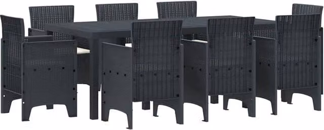 Berkfield Home 9 Piece Anthracite Poly Rattan Garden Dining Set with Cushions – 1