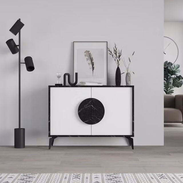 Decortie Gora 2 Door Sideboard in Jet Black with Metal Legs, 2 Pack, Width: 110 cm – 1