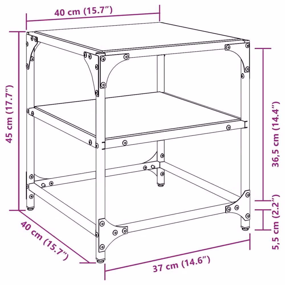 Berkfield Home Set of 2 Decorative Square Coffee Tables with Black Glass Tops and Steel Legs, W/D/H: 40 x 40 x 45 cm – 8