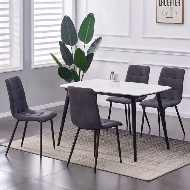 MCC Direct Henri Set of 4 Modern Dining Chairs in Dark Grey Faux Suede Leather