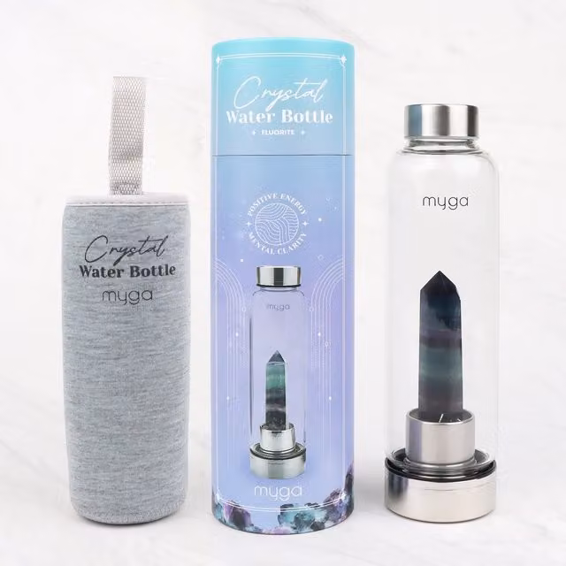 Myga Amethyst Crystal Glass Water Bottle, Multicolour, 500ml