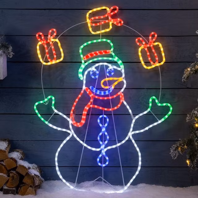 Christow Snowman Rope Light Outdoor Christmas Decoration LED Xmas Silhouette Multicolour H 98 cm