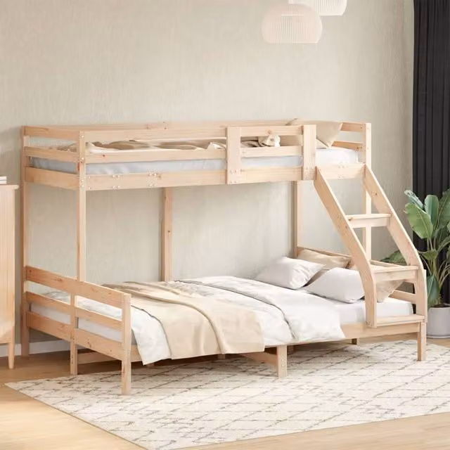 Berkfield Home Solid Wood Bunk Bed in Brown with Stairs
