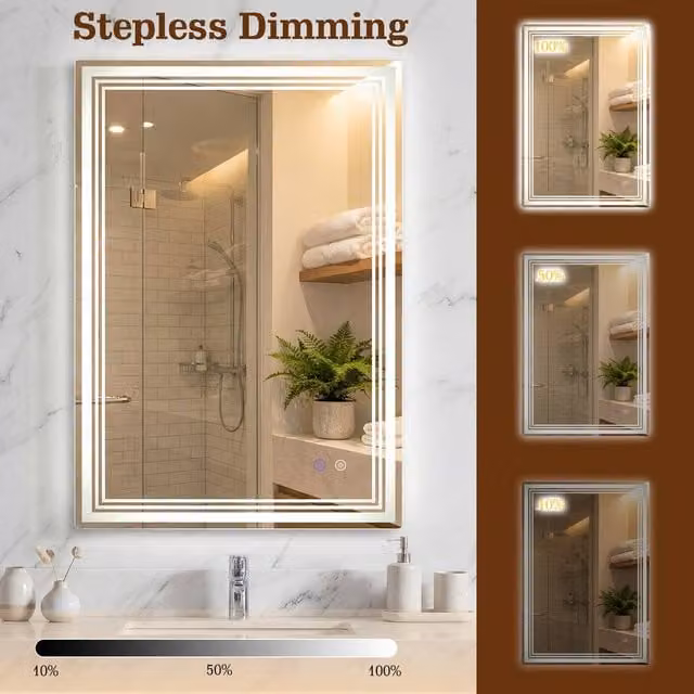 Costway LED Rectangular Wall Vanity Bathroom Mirror in White W: 70 cm x H: 70 cm – 1