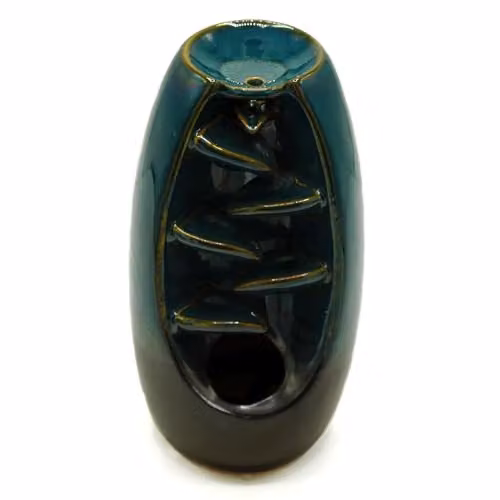 KDMD Serine Oval Cascade Backflow Incense Burner in Green Ceramic