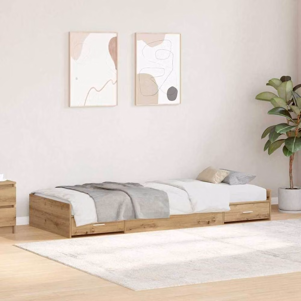 Berkfield Home Modern Artisan Oak Storage Bed Frame with Drawers, Brown, W/D/H: 80 x 200 x 81.5 cm – 2