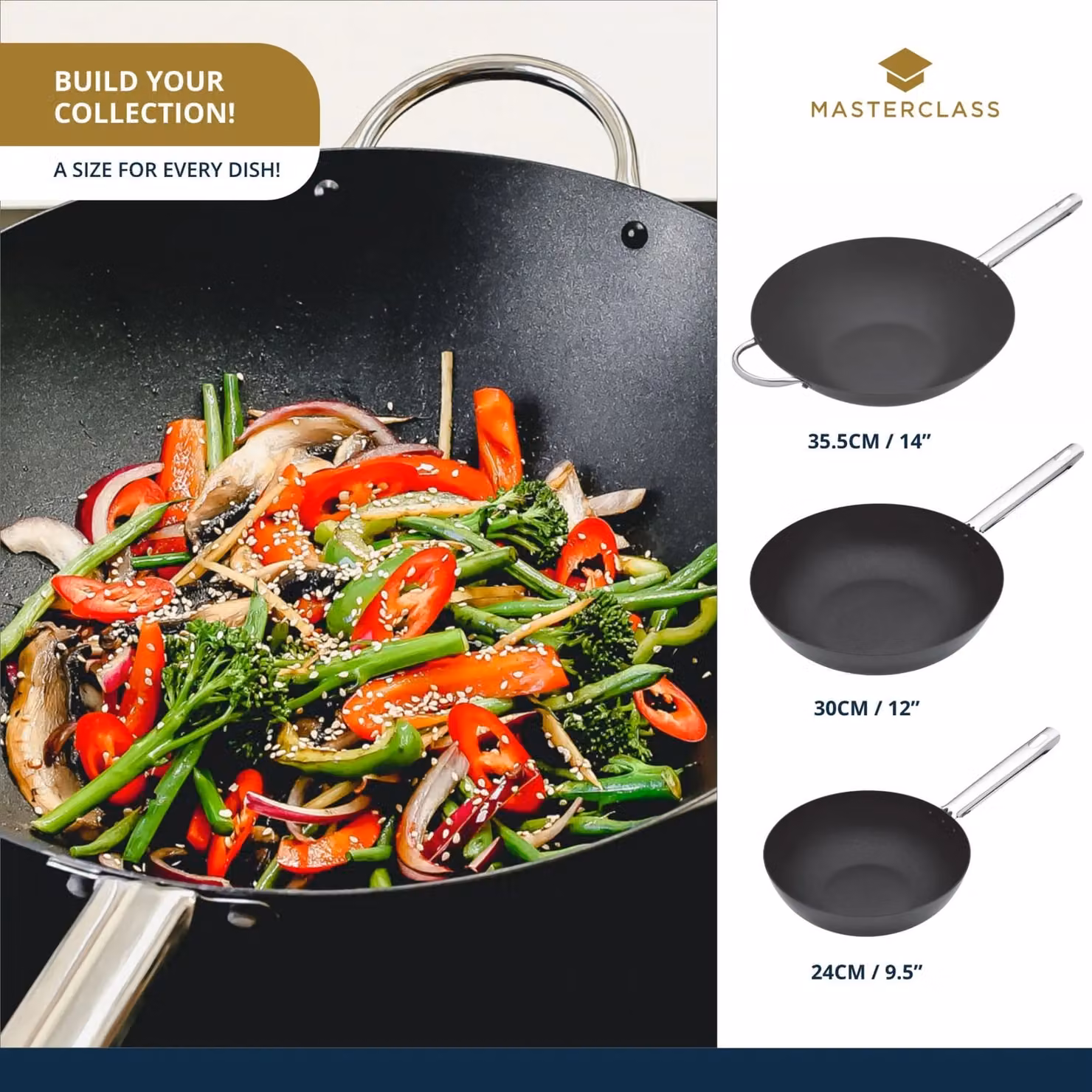 MasterClass Non-Stick Carbon Steel Wok, 35.5 cm, Black – 9