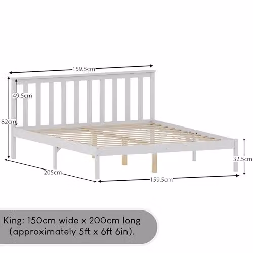 Vida Designs Milan King Low Foot End Bed Frame in White Solid Pine Wood, W/D/H: 152.4 x 180 x 205 cm – 2
