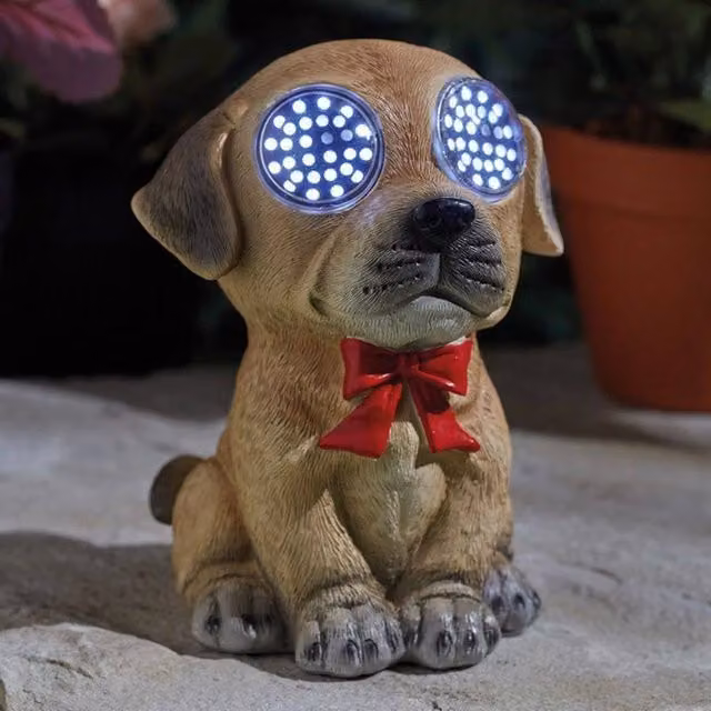 Marco Paul Solar Blinkin Dog Garden Ornament in Brown, Height: 15 cm – 1