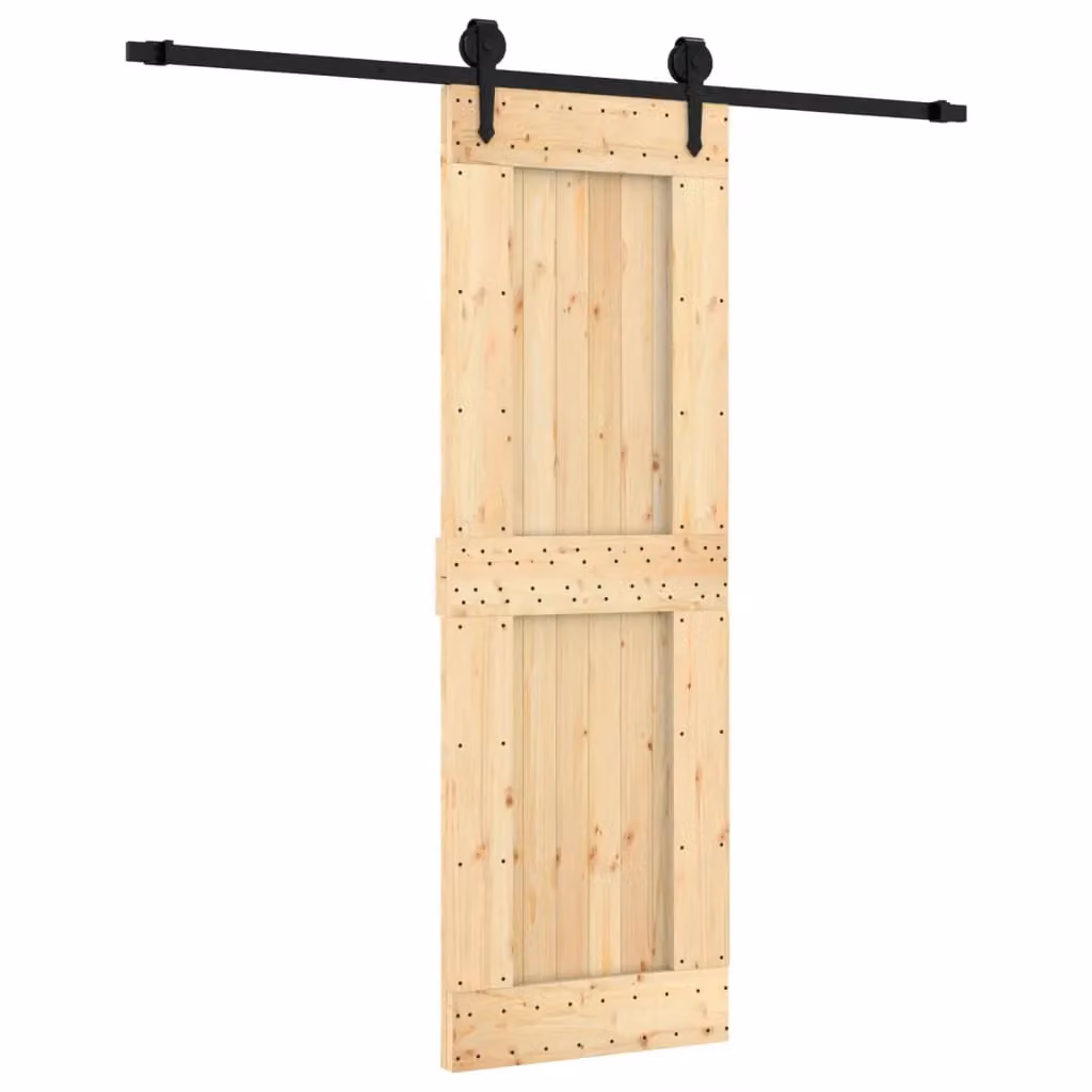 Berkfield Home Rustic Solid Wood Pine Sliding Door with Hardware Set, Brown, W: 70 cm, H: 210 cm