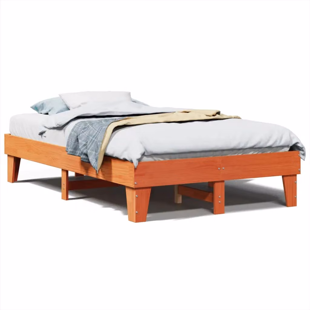 Berkfield Home Solid Wood Pine Double Bed Frame in Wax Brown, W/D/H: 135 x 190 cm – 2